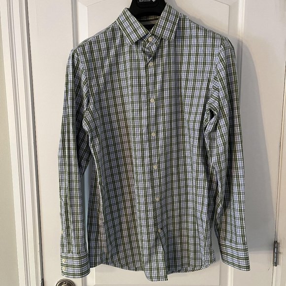 MEN'S BANANA REPUBLIC PLAID DRESS SHIRT, SZ MEDIUM - Picture 1 of 5